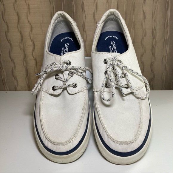 Sperry Top Sider Men's 11.5 Halyard Boat Shoes Tie Canvas 3 Eye White STS19141 - Picture 6 of 15
